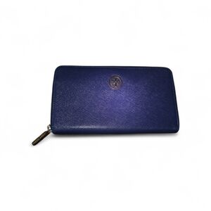 Tory Burch Navy Zip-Around Continental Wallet with Logo